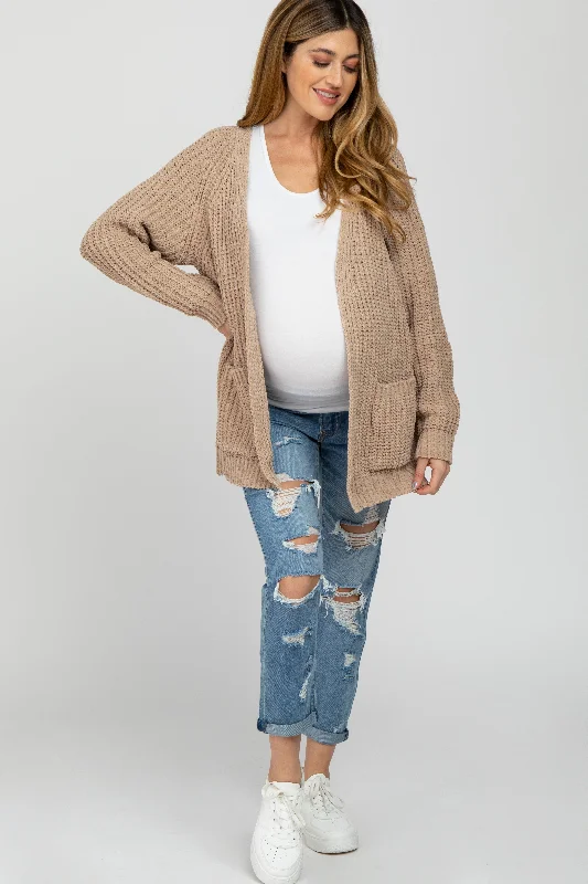 Taupe Ribbed Cable Knit Maternity Cardigan