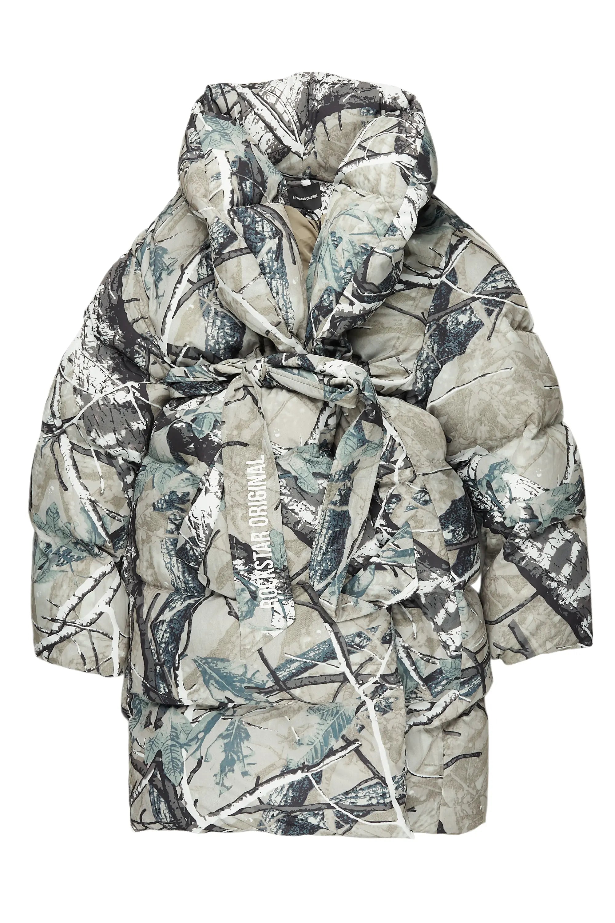 Sehrazat Tree Camo Long Wrap Puffer Jacket