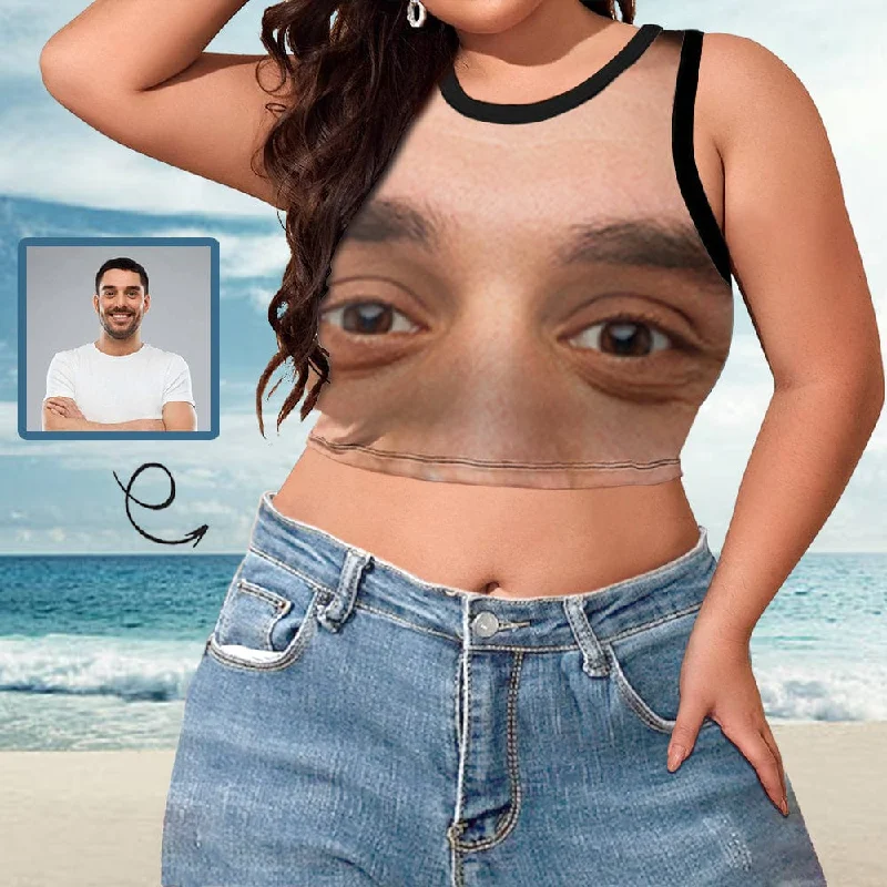 Savings Galore Custom Face on Tank Tops Big Eyes Women's High Neck Crop Top with Boyfriend Face Swimsuits Bustier Savings Galore Custom Face on Tank Tops Big Eyes Women's High Neck Crop Top with Boyfriend Face Swimsuits Bustier