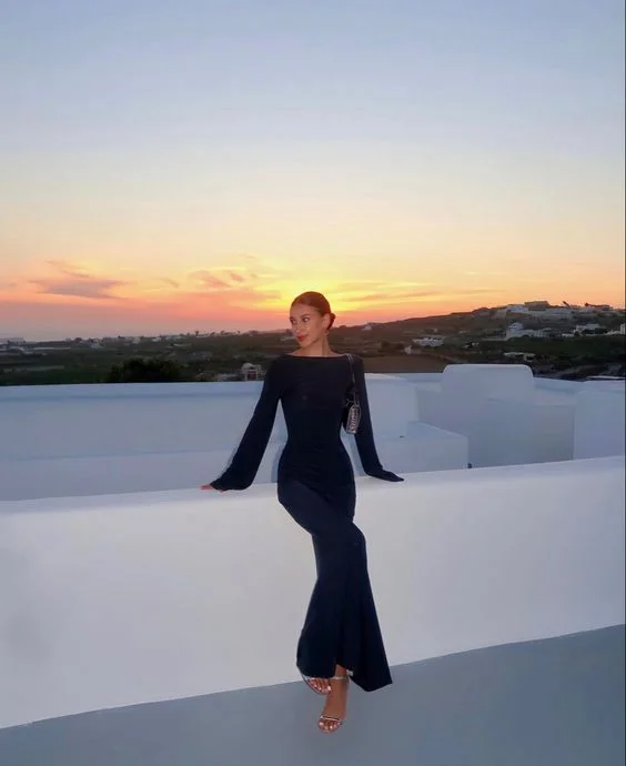 Epic Deals trendy mini dressBlack Backless Long Sleeves Long Prom Dress,DP1057