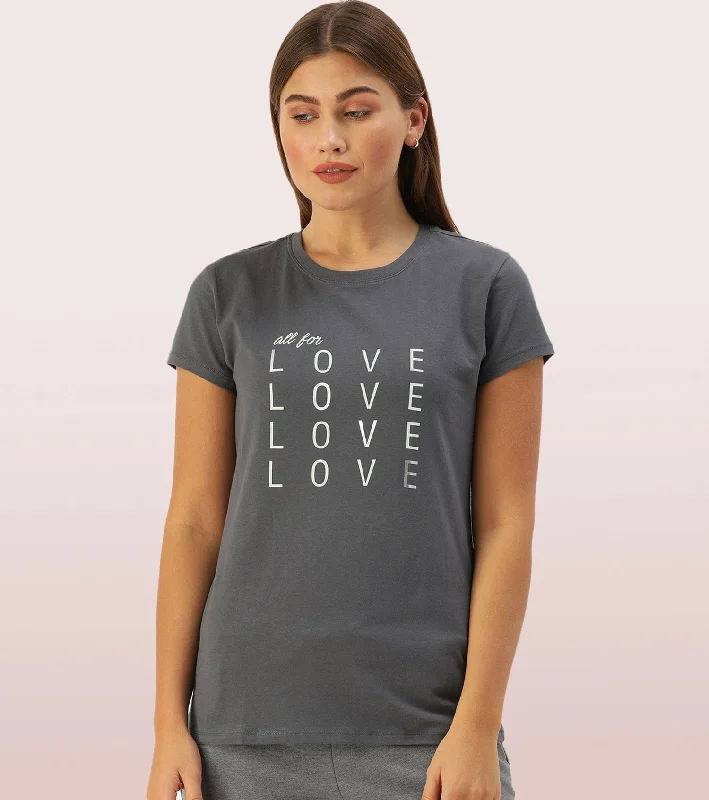 Deal Alert Basic Crew Tee – Graphic Print | Short Sleeve Crew Neck Stretch Cotton Tee