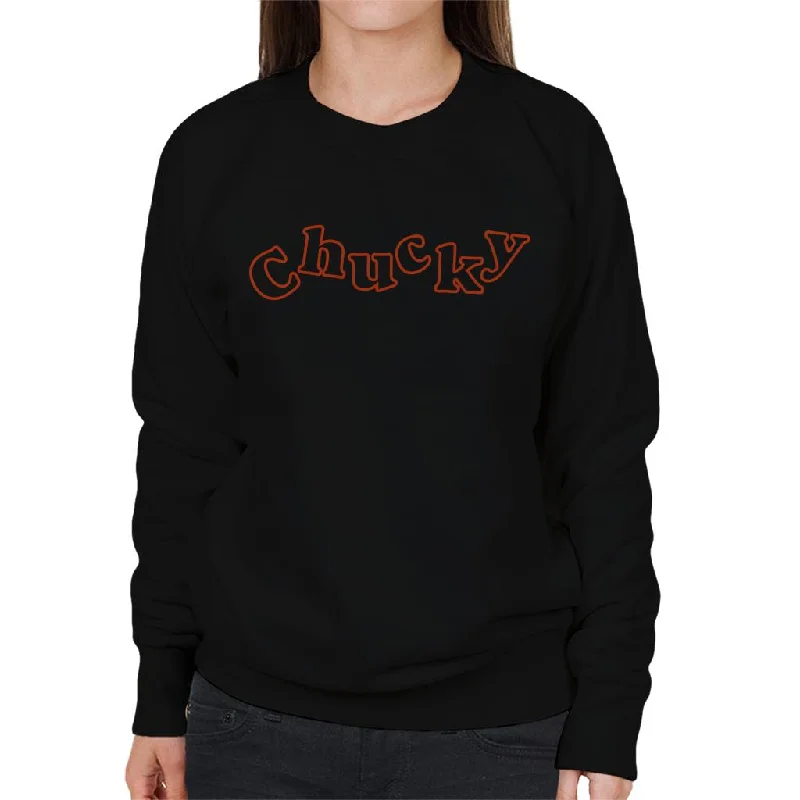 Savings Galore pullover workout hoodieChild's Play Chucky Playful Font Women's Sweatshirt Savings Galore pullover workout hoodieChild's Play Chucky Playful Font Women's Sweatshirt