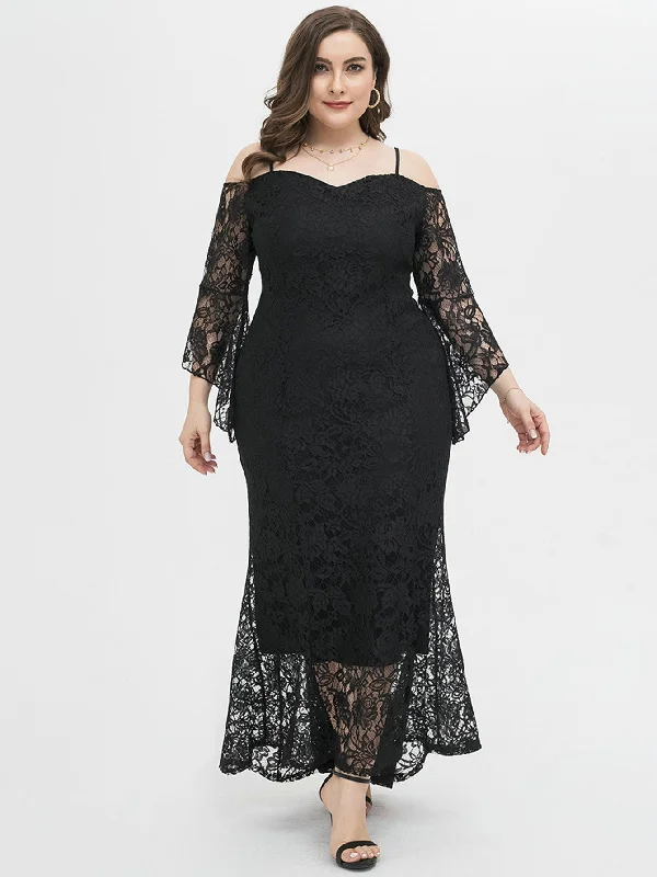 classic fit-and-flare dressKittenAlarm - COLD SHOULDER PLUS SIZE LACE DRESS