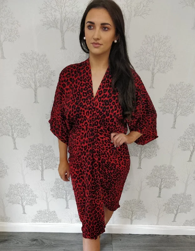 elegant maxi dressJenny Red Animal Print Kimono Dress