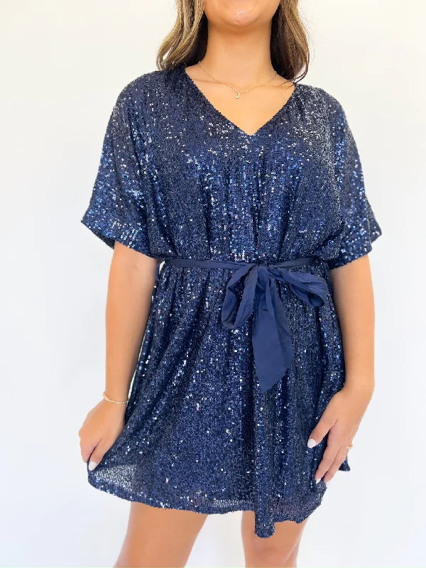 form-fitting dressSky High Sequin Tie Dress