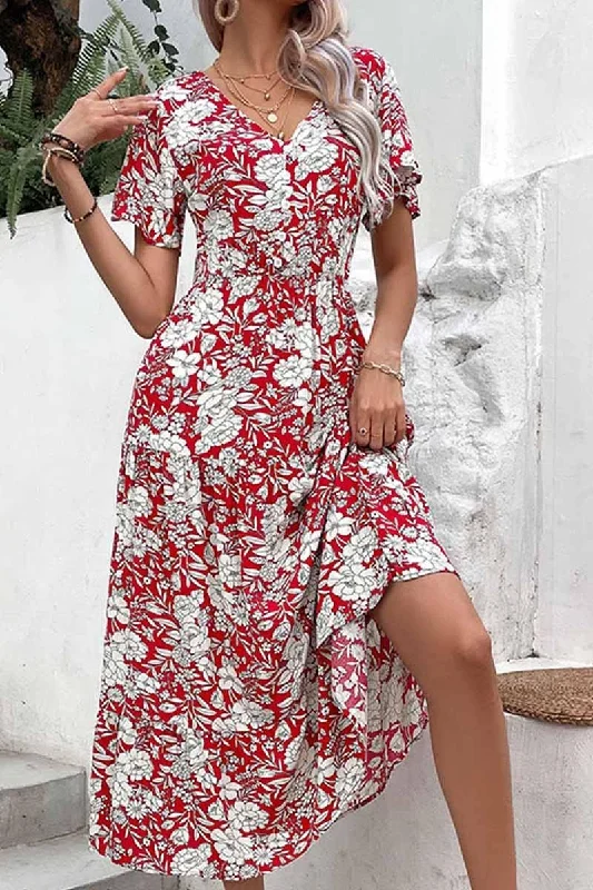 bodycon dressV NECK FLORAL PATTERN LONG DRESS