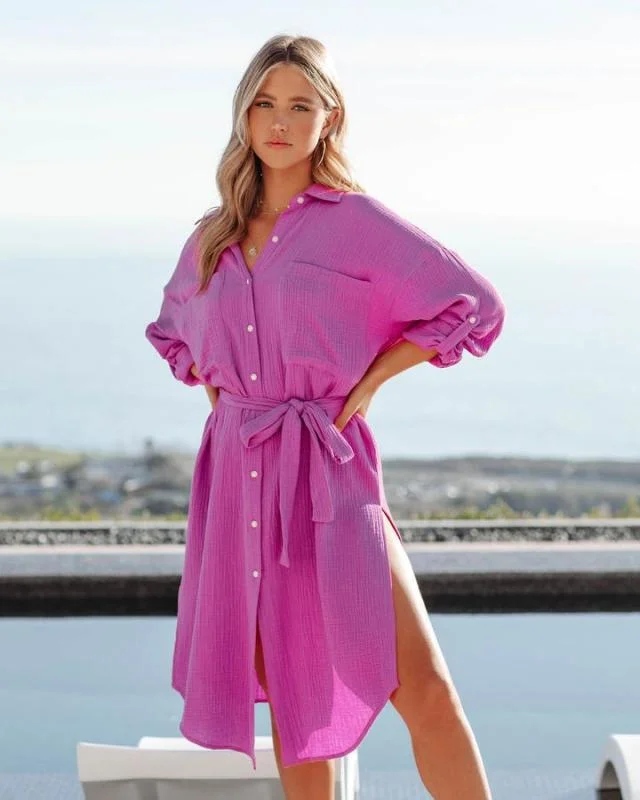 one-shoulder dressPREORDER - Kennedy Cotton Pocketed Button Down Tunic - Bubblegum