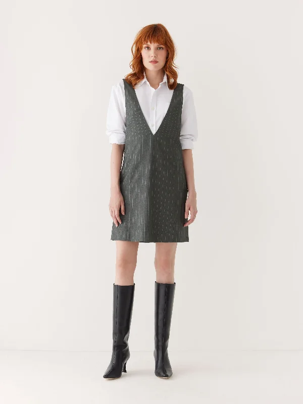 trendy wrap dressThe Pinstripe Pinafore Dress in Cool Grey