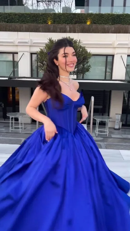 Discount Mania elegant evening dressRoyal Blue A-Line Strapless Long Prom Dress Evening Gown,DP875