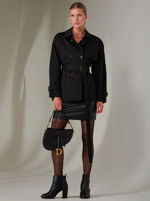 Overstock Sale Short Trench Coat, Black