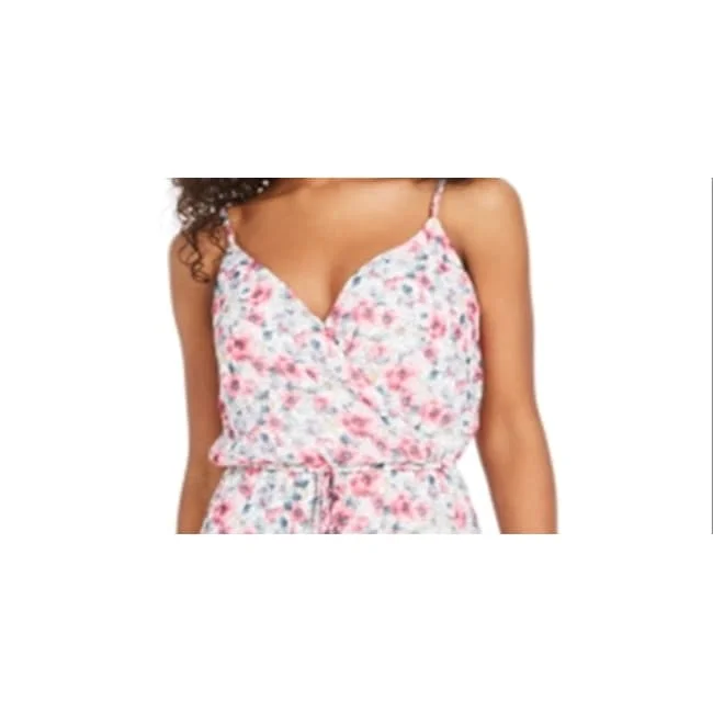 Members Only Trixxi Women's Floral Print Faux Wrap Romper White Size Large