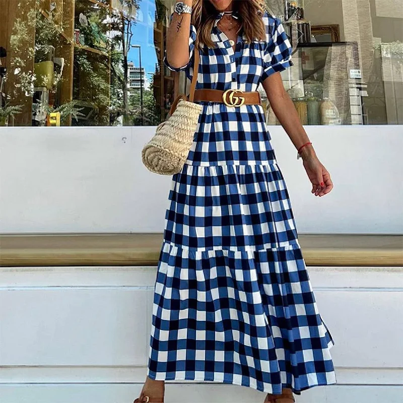 romantic dressBOHO PLAID DRESS_CWDMD1522