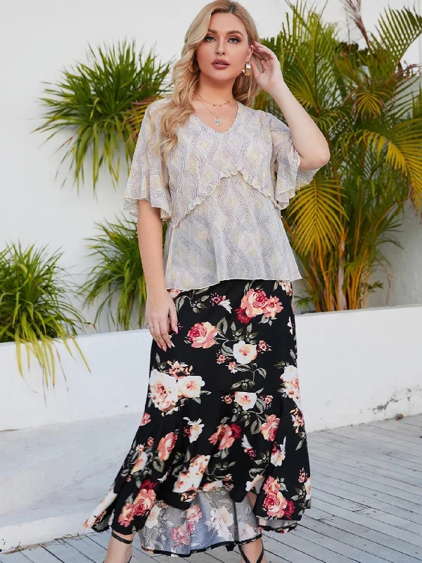 pleated dressKittenAlarm - Plus size Elastic Waist Floral Skirt