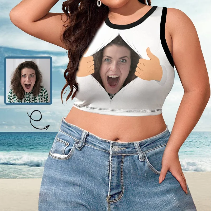 Huge Discounts Design Face Tops Personalized Surprise Women's High Neck Crop Top Swimsuits Bustier Huge Discounts Design Face Tops Personalized Surprise Women's High Neck Crop Top Swimsuits Bustier