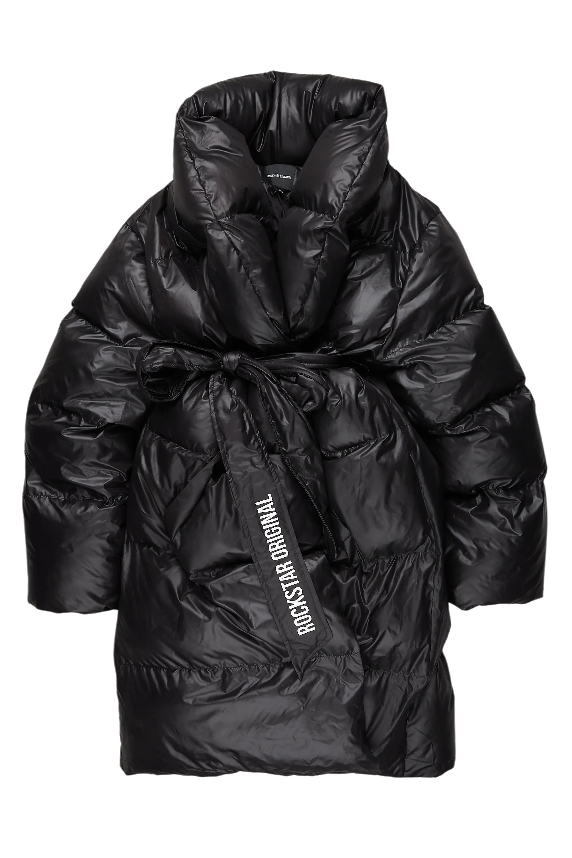 Sehrazat Black Long Wrap Puffer Jacket