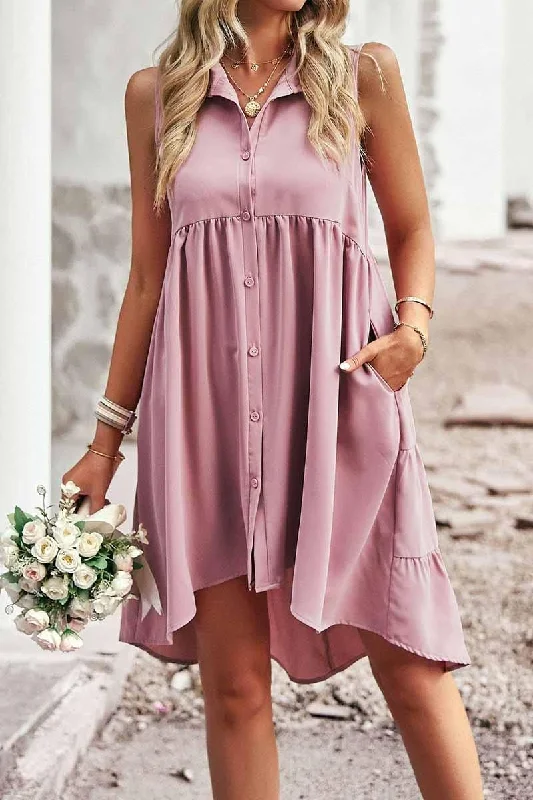 draped dressSLEEVELESS BUTTON DOWN SHIRTS DRESS