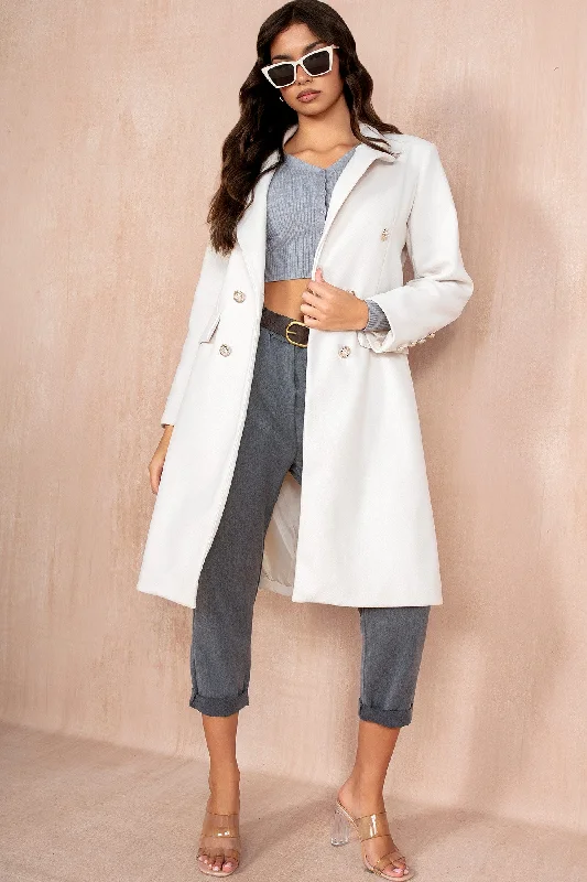 Big Discounts Winona Cream Longline Double Breasted Coat
