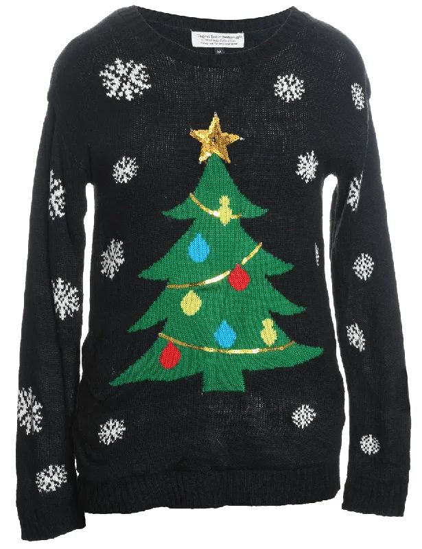 YEAR-End Sale Black Christmas Jumper - M