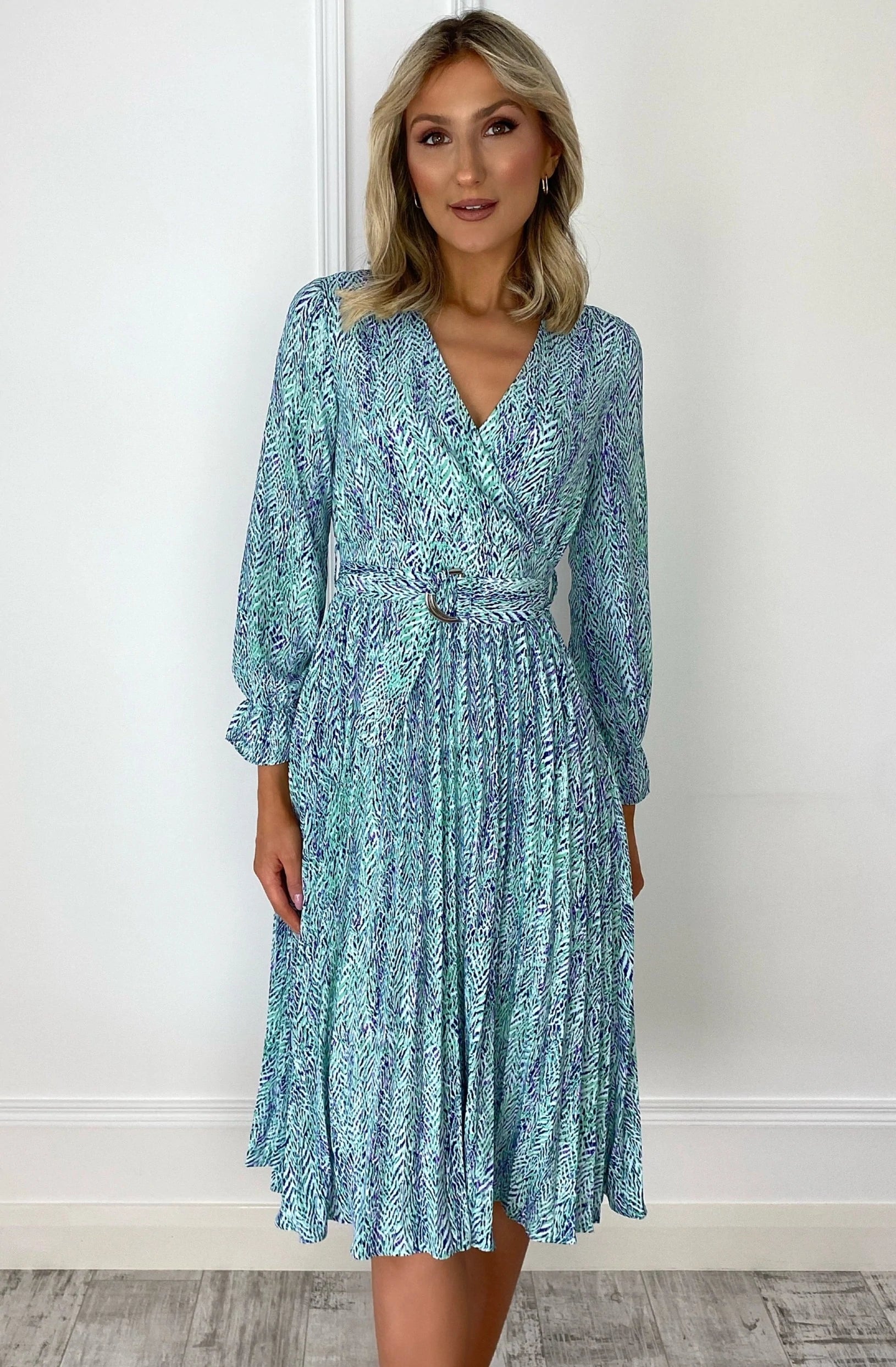 casual slip dressLisa Mint Multi Print Belted Midi Dress