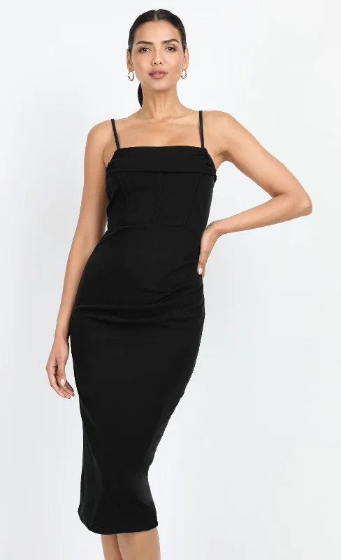 Deal Frenzy Black Corset Detail Midi Dress by Chloe Lewis