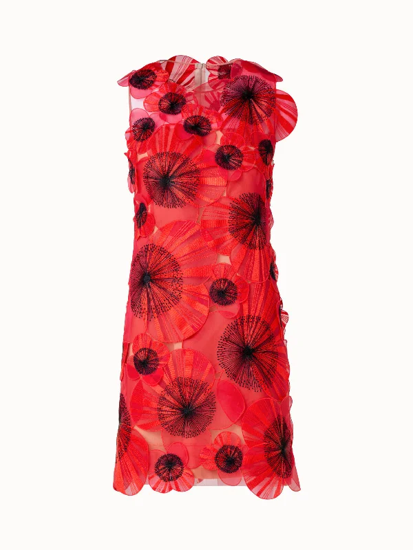 off-the-shoulder dressShort Sheath Dress with Allover Poppy Organza Flowers