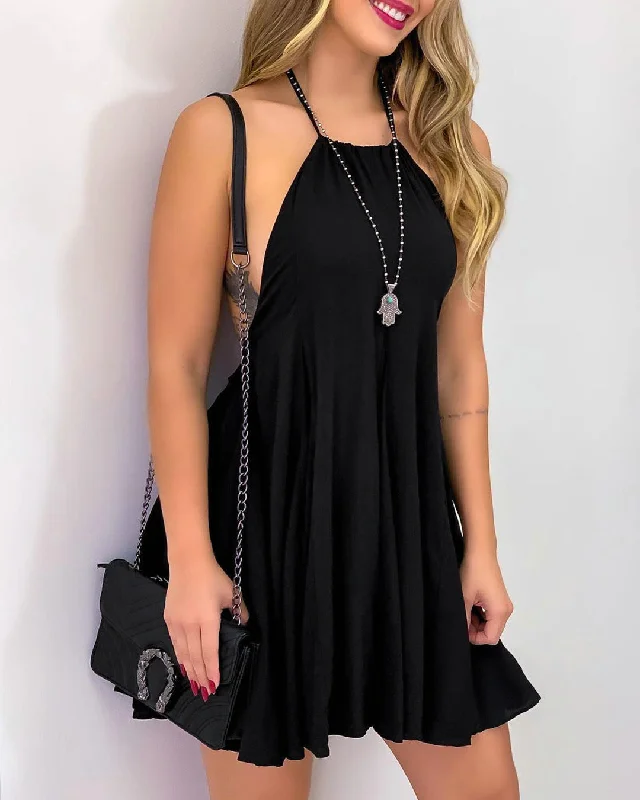 fitted bodycon dressDarcy Distressed Halter Tunic- Black - Final Sale