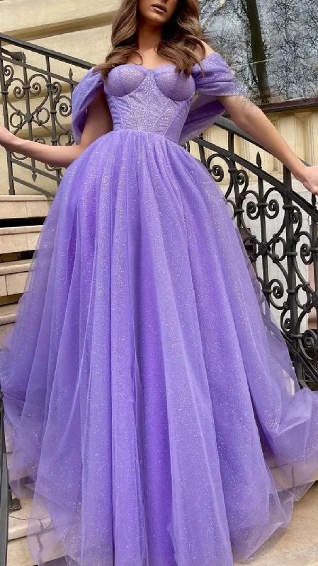 Stock Up and Save casual slip dressPurple A-Line  Strapless Tulle Long Prom Dress Evening Party Dress,DP711