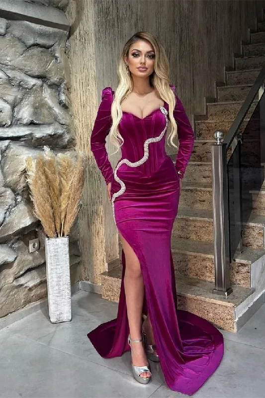Deal Dash trendy bodycon dressSweetheart Long Sleeves Mermaid Evening Party Gowns With Slit,DP879