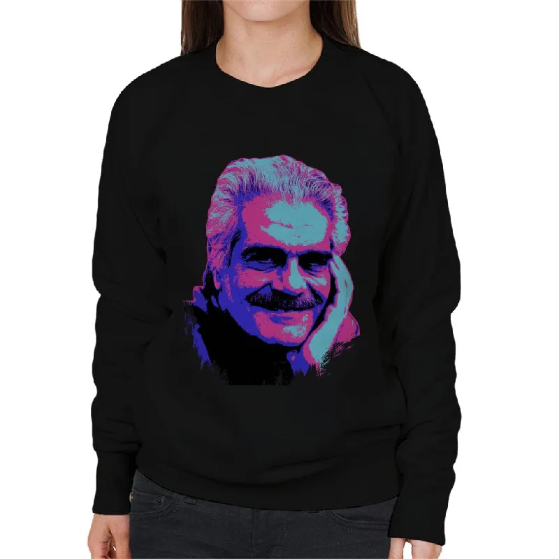 trendy gym wear hoodieTV Times Actor Omar Sharif 1988 Pop Art Stylised Women's Sweatshirt