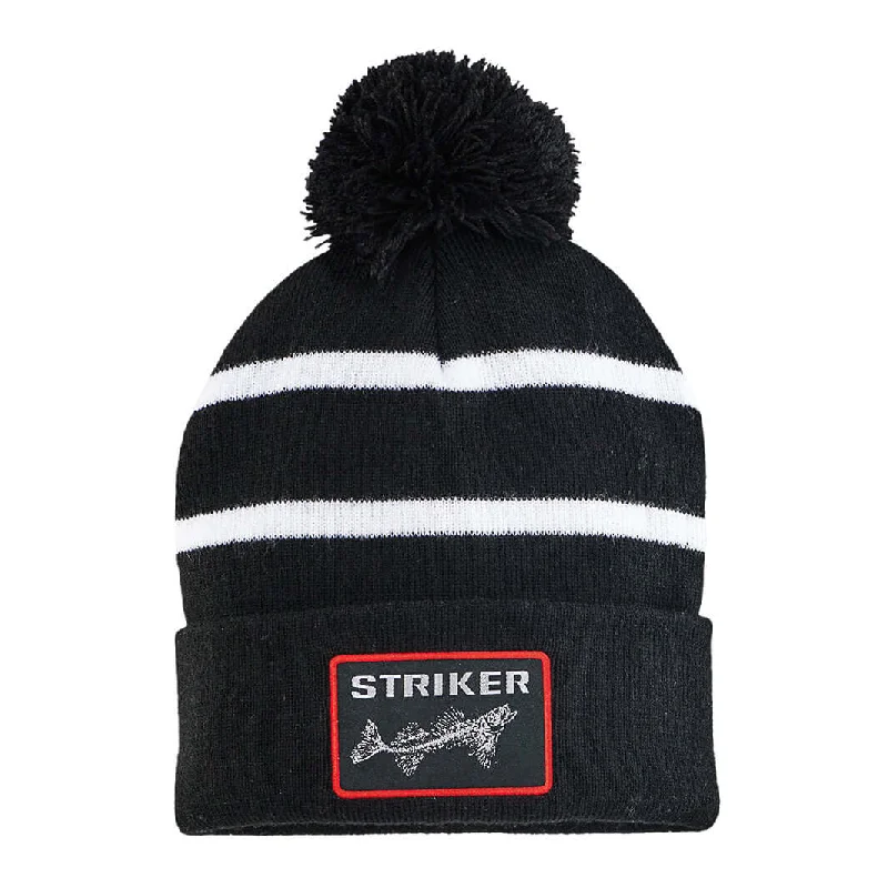 Price Slash Striped Pom Hat - Black