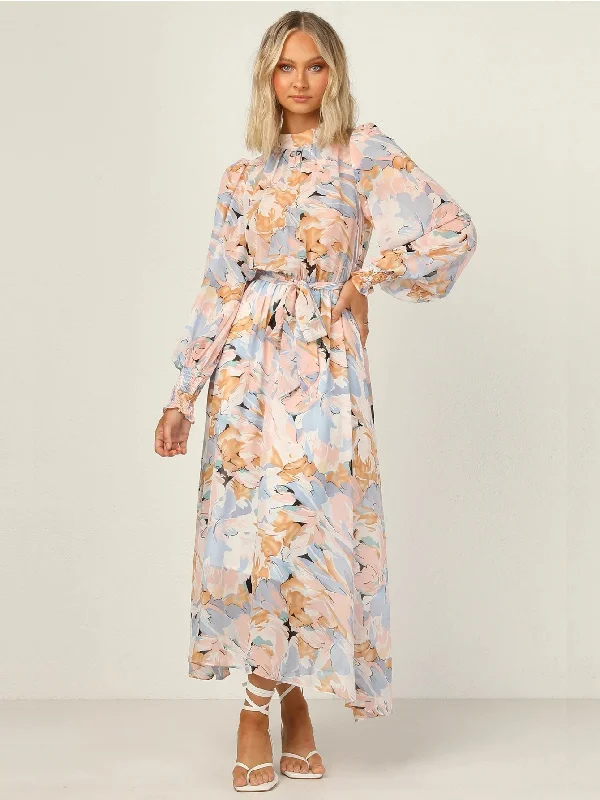 ruched dressKittenAlarm - Oversized Floral Print Self Waist Tie Dress