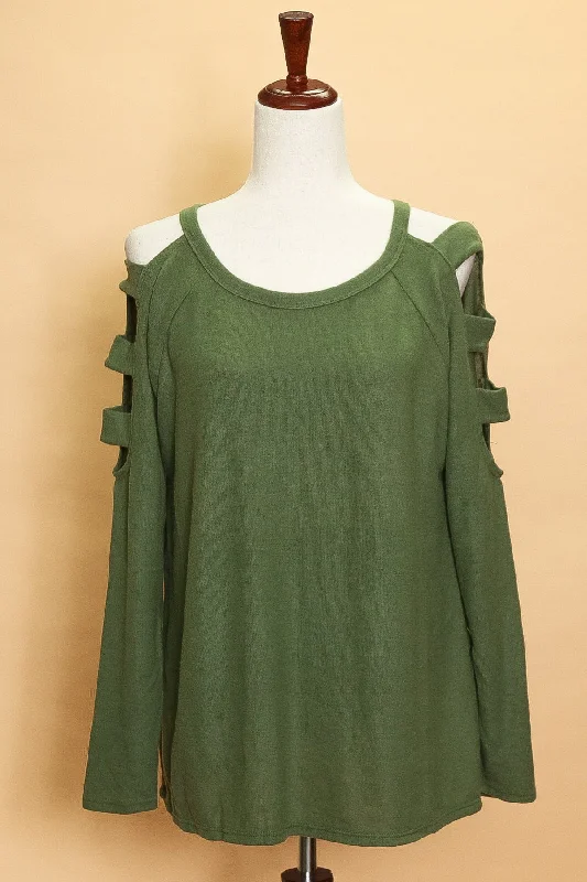 Olive Shoulder Cut Out Sweater