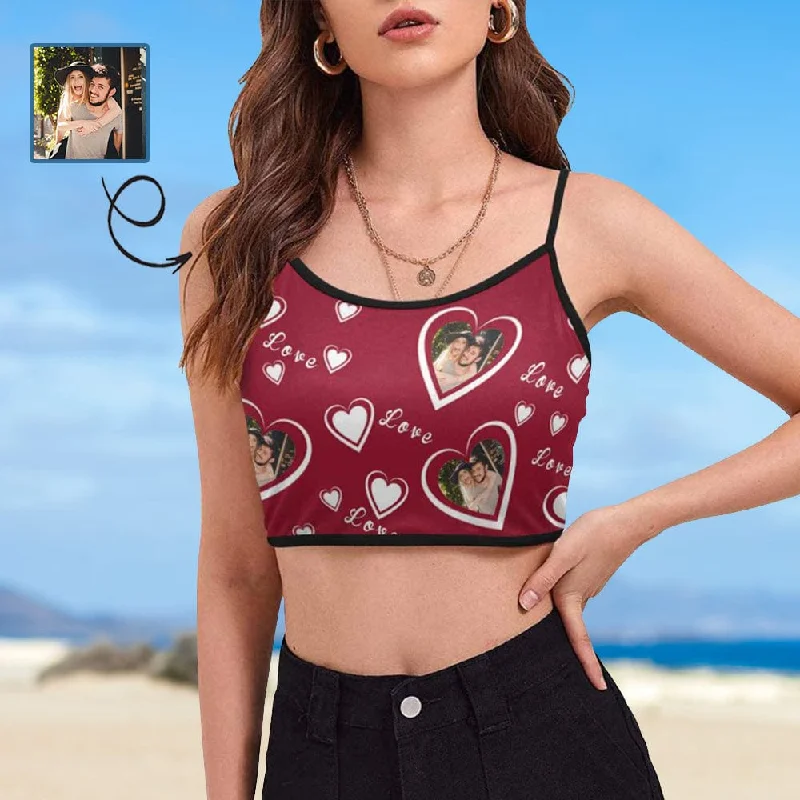 Price Meltdown Custom Photo Loving Couple Tank Tops Personalized Women's Spaghetti Strap Crop Top