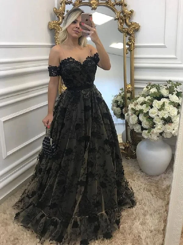 Exclusive Access lace-up dressOff Shouler Black Lace Long Prom Dress with Appliques Formal Evening Party Dress,DP810 Exclusive Access lace-up dressOff Shouler Black Lace Long Prom Dress with Appliques Formal Evening Party Dress,DP810