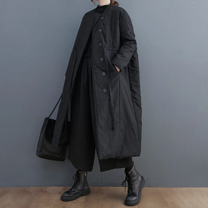 YEAR-End Sale Straight Collar Single Breasted Long Drawstring Coat