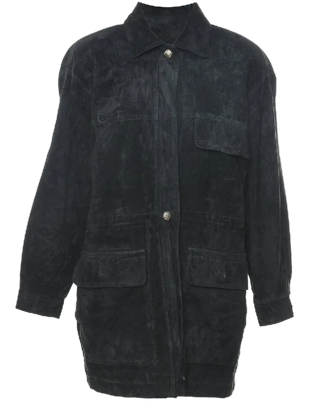 Price Drop Classic Black Suede Zip-Front Jacket - L