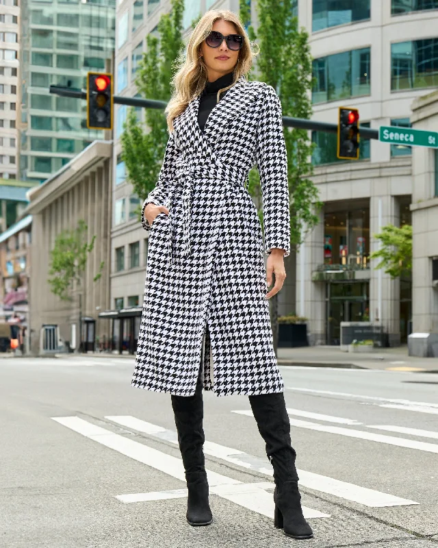 Crazy Savings Houndstooth Shawl Collar Coat Black White