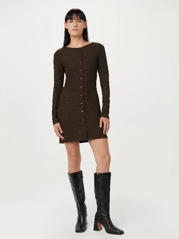 elegant dressThe Buttoned Mini Dress in Brown Black