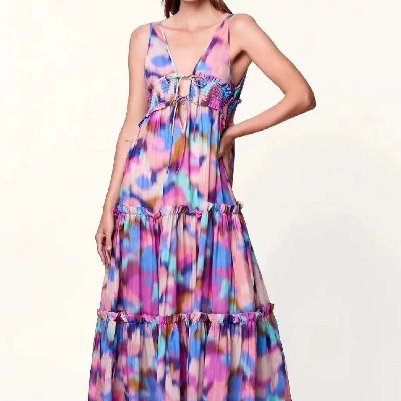 v-neck dressKittenAlarm - Rachael Floral-Print Tiered Dress