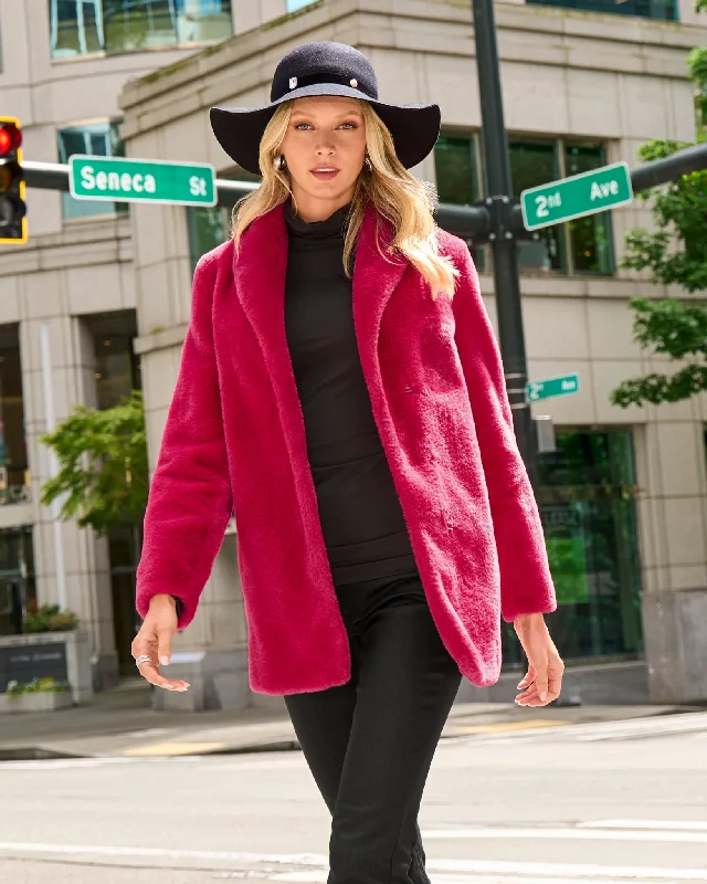 Deal of the Week Shawl Collar Faux Fur Coat Cerise
