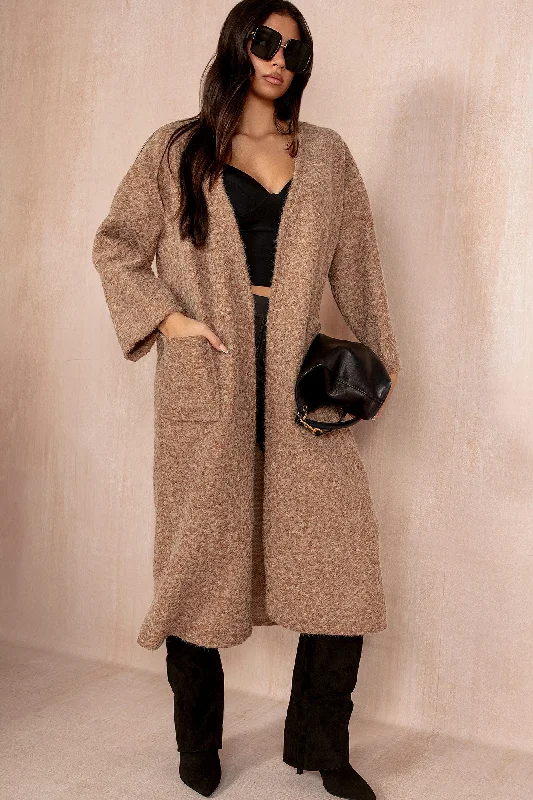 Final Clearance Fiadh Camel Borg Longline Coatigan