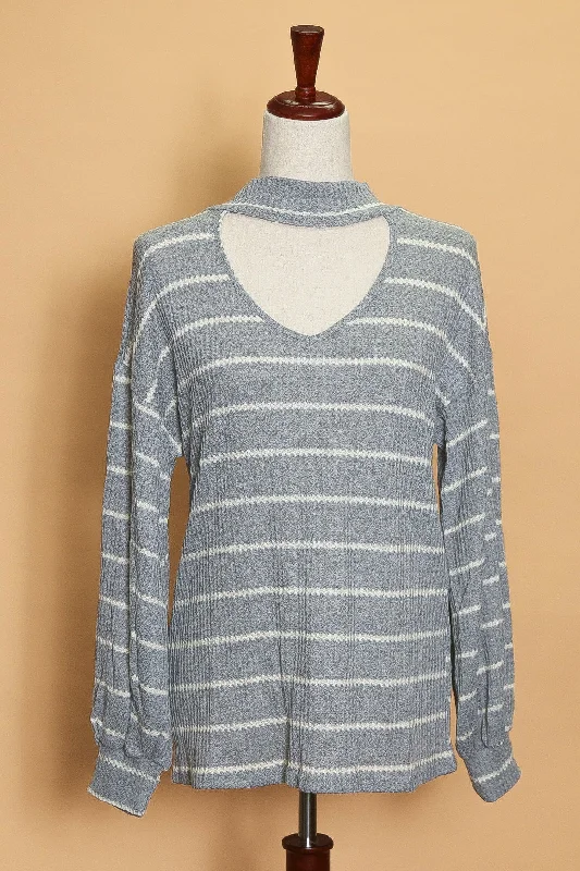 Grey Stripe Scoop Cut Sweater