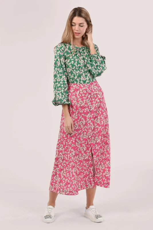 fitted cocktail dressMolly Pink & Green Floral A Line Midi Dress