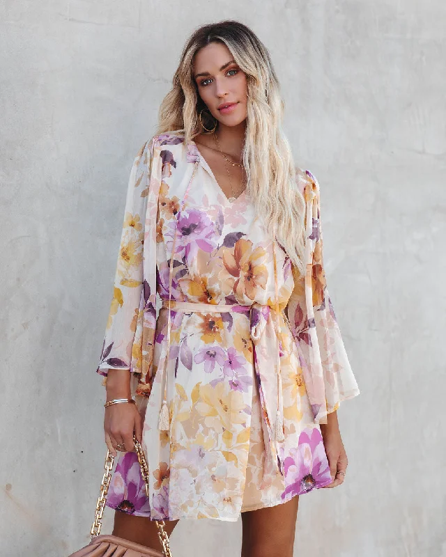 off-shoulder dressDamaya Floral Chiffon Tassel Dress