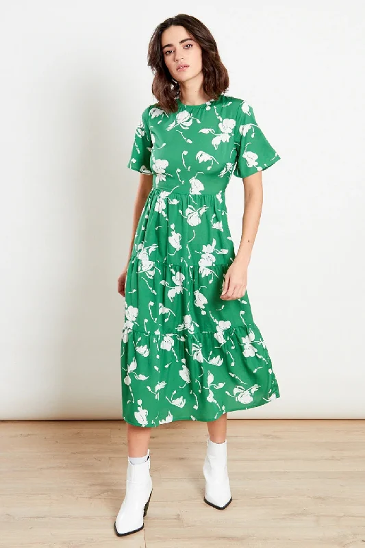 ruched dressCathy Green Floral Print Midi Dress