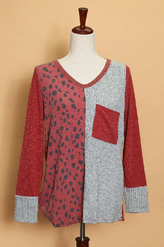 Red Stripe Animal Front Pocket Sweater