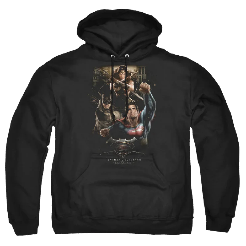 trendy hooded sweatshirtBatman v Superman Three In Action - Pullover Hoodie