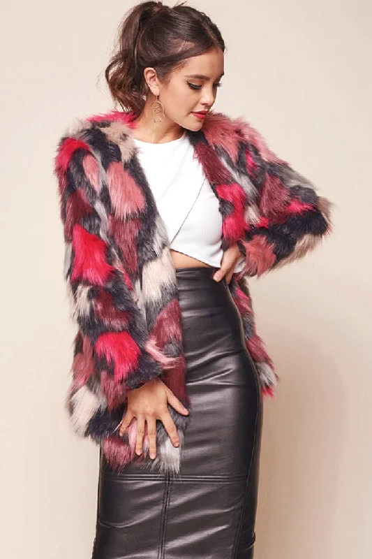 Buy Now Ronan Faux Fur Multi-Print Coat Maroon