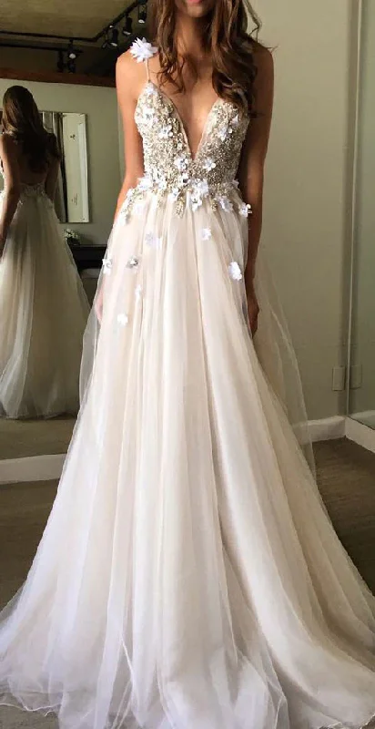 Price Buster summer dressUnique Floral V Neck Tulle Beaded Long Prom Dress,DP801