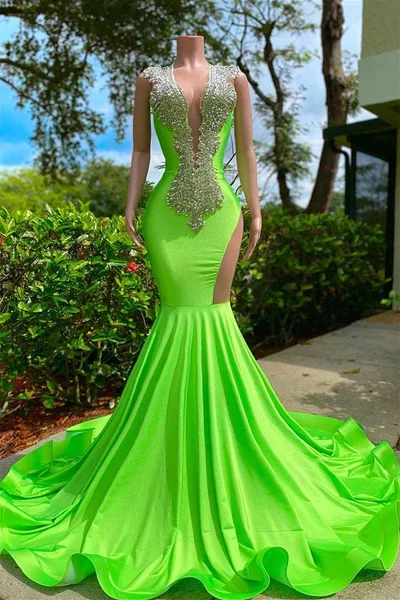 A-line dressCharming Open Back Long Mermaid Beding Black Girl Prom Dress, DP2314